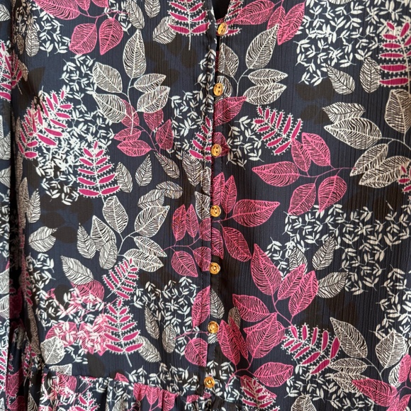 LOFT Navy and Magenta Floral Leafed Flounce Dress - Picture 5 of 8